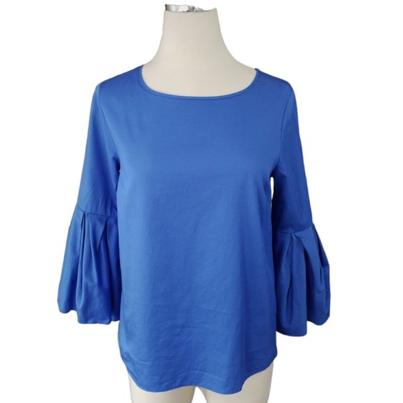 Jane and Delancey Blue Blouse Size Small Cotton 3/4 Bell Sleeve - Picture 2 of 12